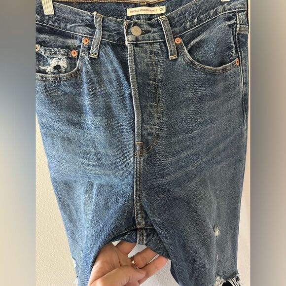 Levi’s Ribcage Straight Ankle Jeans Distressed Knees High Waist Denim Size 28 - Picture 4 of 8